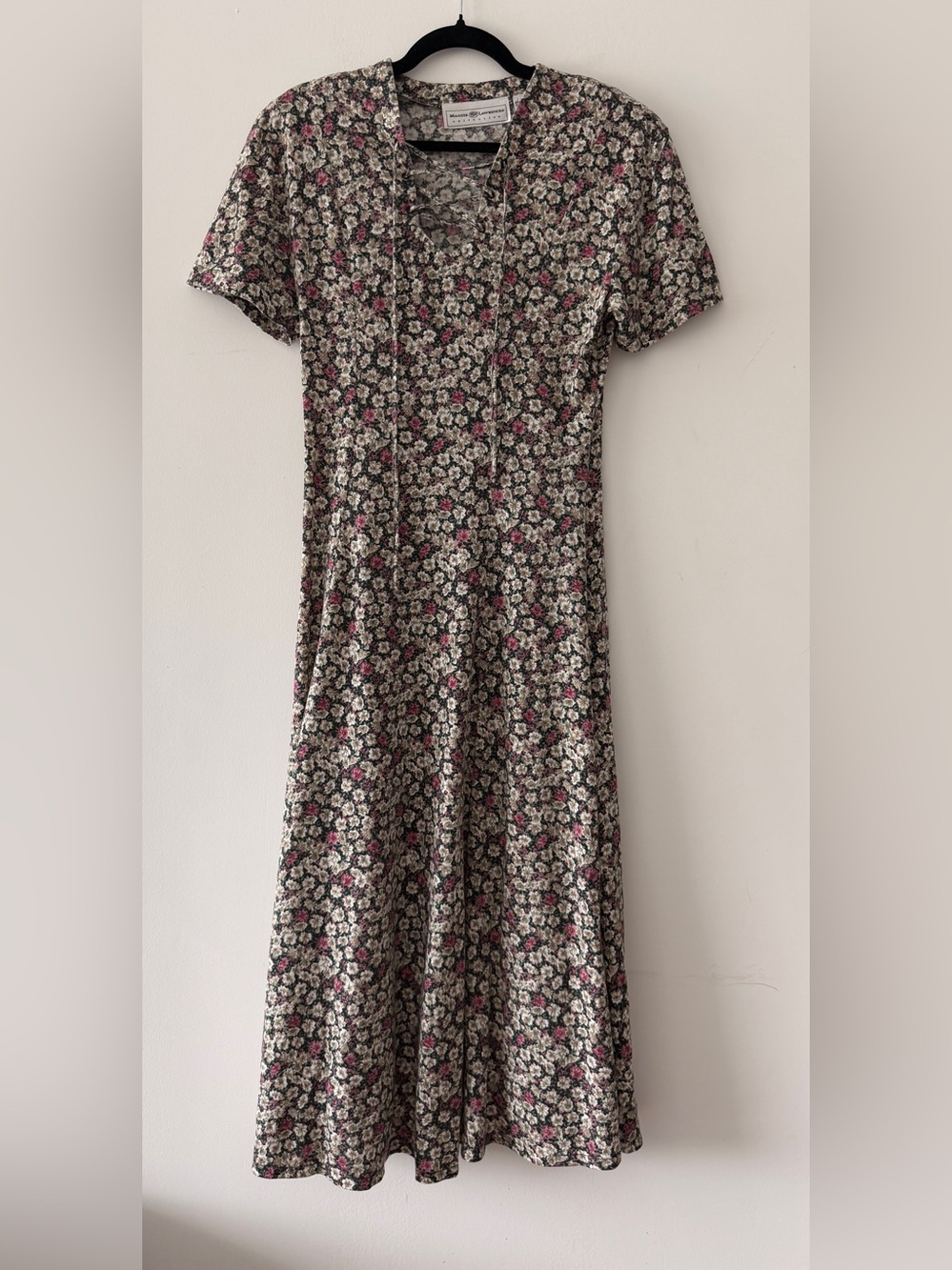 Vtg Maggie Lawrence Maxi Dress Fit‎ & Flare Floral Short Sleeve Size L (US M)